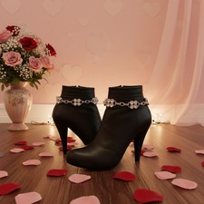 Women 2PCS Silver Metal Boot Chain Bracelet Bling Rhinestones Charm Shoe Anklet