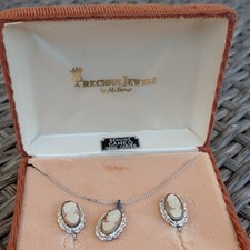 Precious Jewels by Milano Hand Carved Cameo Necklace & Clipback Earrings Set