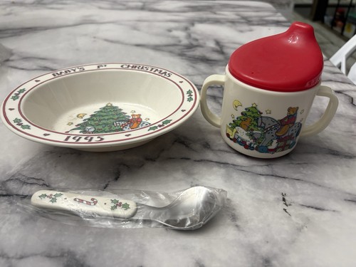 Susan Winget Babys First Christmas Melamine Eating Set 1995 Cup Dish of Spoon