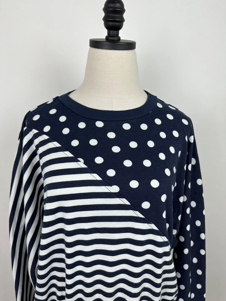 Sudadera De Colección Años 80 Para Mujer Grande Lunares Rayas Estampado Mixto Manga Dolman Foto 2 de 4
