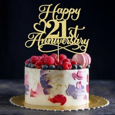 Gold Glitter Happy 21st Anniversary Cake Toppers Gold-21