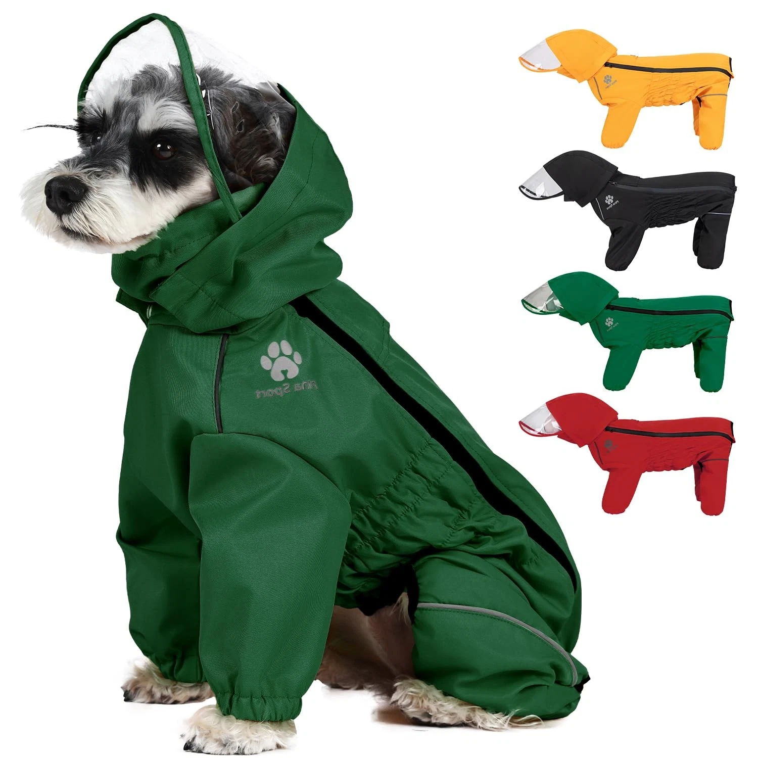 PINA Dog Raincoat Waterproof Jacket w/ Hood & Reflective Strap Lightweight