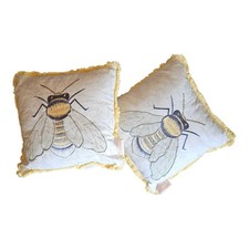 Bee Word Throw Pillows Decorative 11 X 11" Spring Summer Yellow Fringe