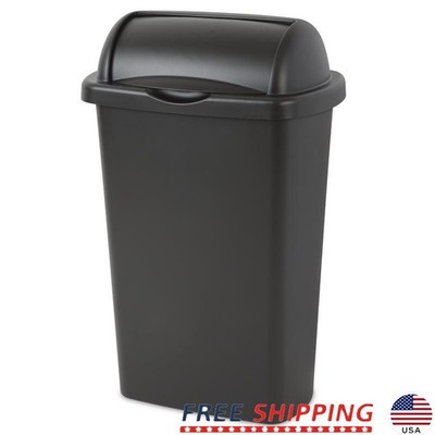 Roll Top Wastebasket 13 Gallon Plastic Kitchen Bin Indoor Garbage Can Easy Clean