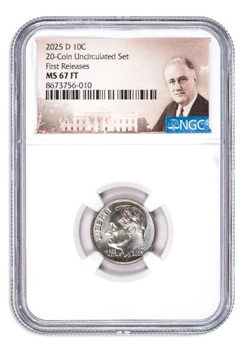 2025 D Roosevelt Dime from 20-Coin Uncirculated Mint Set NGC MS67 First Releases