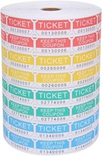 8000 Assorted Double Raffle Tickets 2000 per Roll 50/50 Blue Green Red Yellow