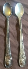 2 Vintage Gerber Winthrop Silver Plate Baby Spoons Baby Face on Handle 5-1/2"