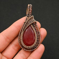 Quartz Ruby Gemstone Copper Wire Wrapped Handmade Pendant Jewelry Gift For Him