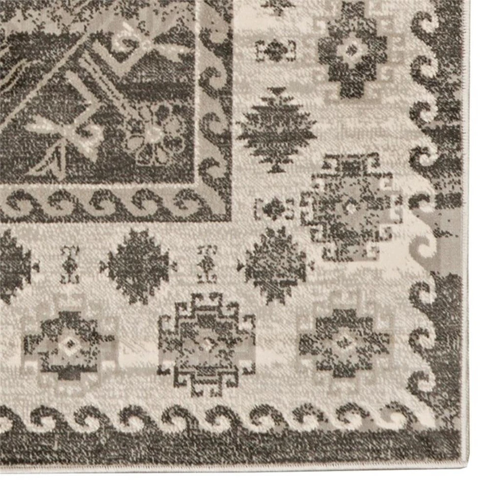 Linon Vintage Buharra Power Loomed Microfiber Polyester 2'x3' Rug in Gray - Image 2 of 4