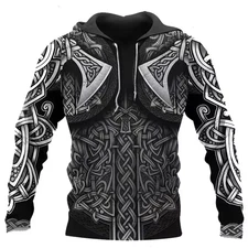 NEW Viking Warrior Battle Armor 3D Full-Zip Hoodie Jacket Men's Cosplay Costume