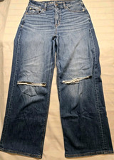 American Eagle Outfitters Distressed Super High-Rise Baggy Wide Leg Jeans Sz 2