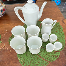 White Glazed Ceramic Tea Set 10-Piece w/ Teapot Lid, Creamer, Cups