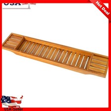 Teak Bathtub Tray Caddy Organizer Relaxation Reading Wine Holder Self-Care New