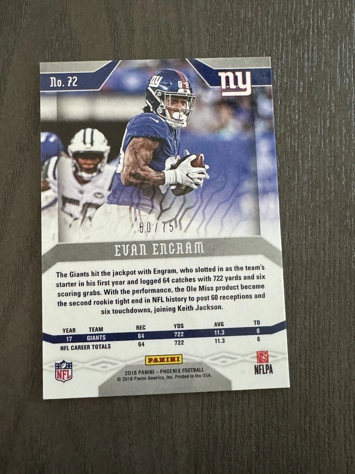 2018 Panini Phoenix Yellow Parallel #72 EVAN ENGRAN New York Giants Card /75 - Image 2 of 3
