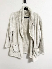 Soft Surroundings Most Wonderful Cardi Fuzzy Sweater Shawl Collar Beige Large
