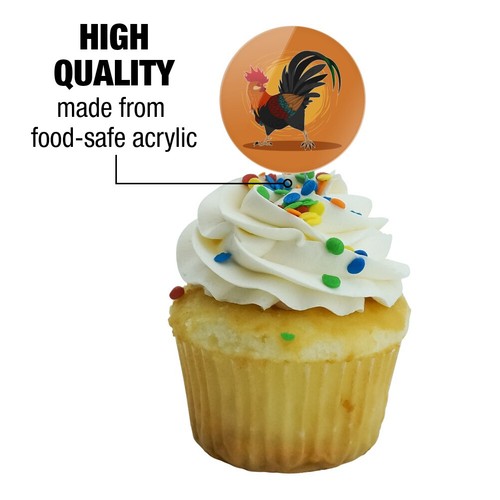Rooster of Awesomeness Chicken Cupcake Picks Toppers Decoration Set of 6 - Picture 3 of 6
