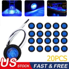 20x 3/4" LED Side Marker Lights Blue Round Bullet Truck Trailer Clearance