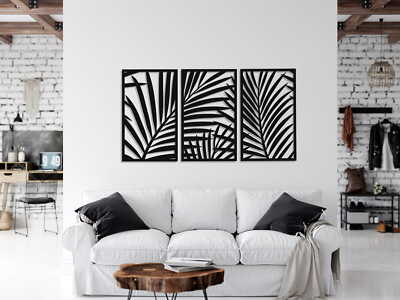 DECORATIVE OPENWORK TRIPTIC, PALMS, JUNGLE, TROPICS, 3D WALL DECOR, ORNAMENT, 78
