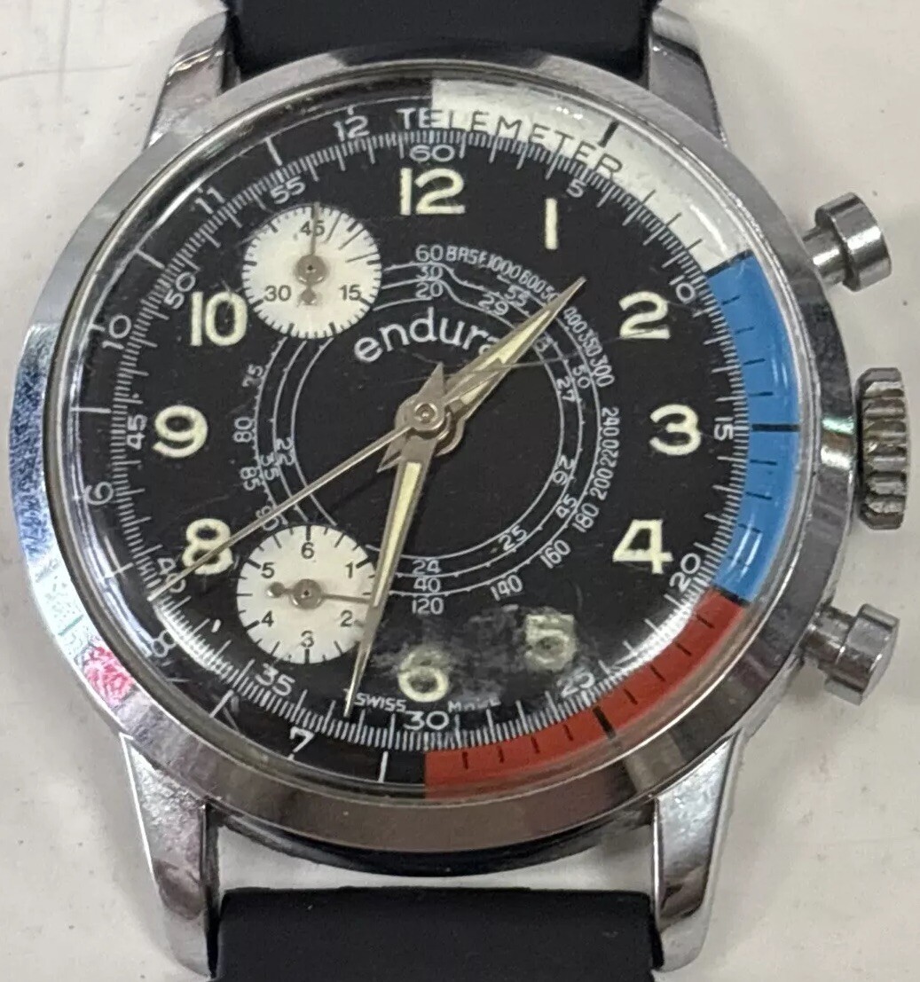 Vintage Endura Telemeter One Jewel Men’s Watch With Stopwatch ~ As Is