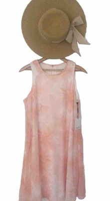 CALVIN KLINE A PEACH FLORAL SLEEVELESS A LINE FULLY LINED DRESS SIZE 8 NWT