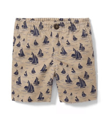 Janie and Jack Twill Flat Front Short in Khaki Sailboat Print Size 6/12 Months