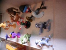  mixed lot of 10 wind up or push button toys.some Mcd toys,monsters + variety