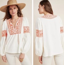 Anthropologie Maeve Louisa Textured Peasant Top XS