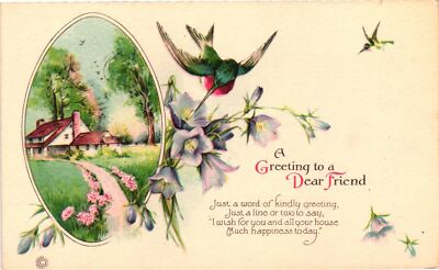 Vintage Postcard- Greeting, Just a word of kindly greeting 1910 UnPost