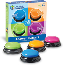 Answer Buzzers - Set of 4, Ages 3 , Assorted Colored Buzzers, Game Show Buzzers,