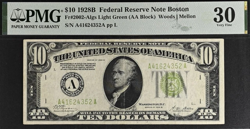 1928B $10 Federal Reserve Note PMG 30 - Light Green Seal - Boston - Fr 2002-Algs - Image 2 of 3