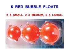 6 RED BUBBLE FLOATS,SMALL,MEDIUM,LARGE,FOR SEA PIKE TROUT FLY FISHING LINE REEL