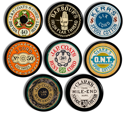 Vintage Thread Spool Label Drawer Pulls, Sewing Cabinet Knobs, Farm Laundry Room