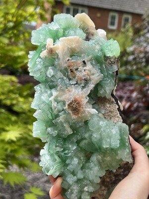 Grüner großer Kubik Gemmy Apophyllit seltener Cluster mit Stillbite AAA+ 1425g 32