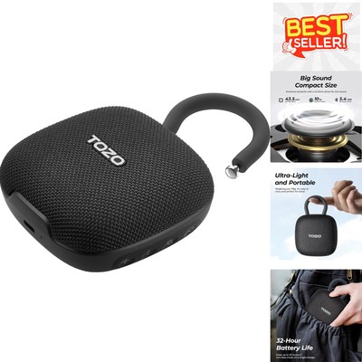 Mini Bluetooth Shower Speaker with 32H Battery & Adjustable Carabiner - Black