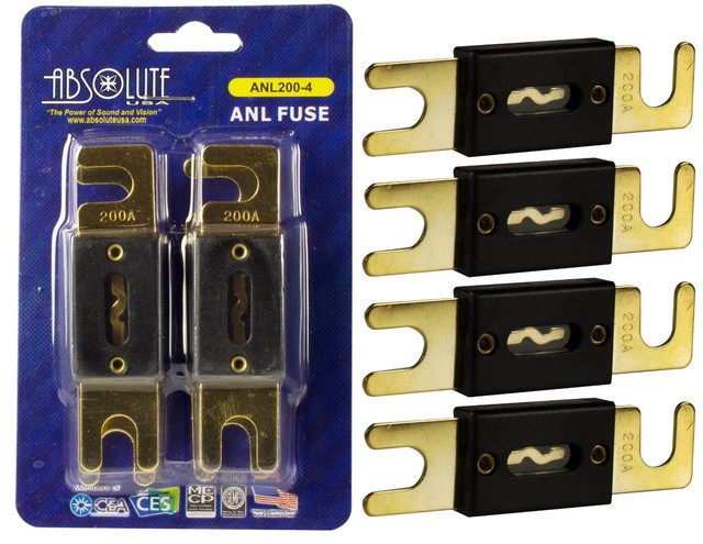 Absolute Usa Anl200-4 4 Pack Anl 200 Amp Gold Plated Fuse (847169014697)