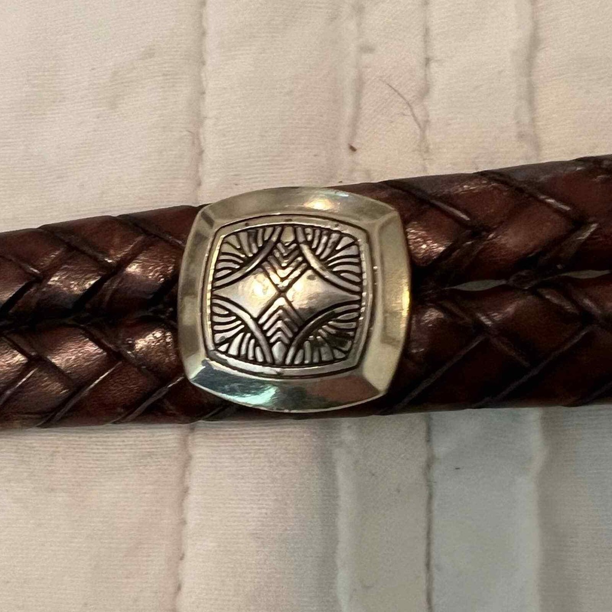 Brighton Brown Braided Woven Genuine Leather Silver Accents Southwestern Belt Brighton Brown Braided Woven Genuine Leather Silver Accents  main image 4