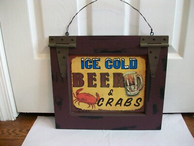 Ice Cold Beer & Crabs wooden hanging Sign -Restaurant-Home decor 14.5'' x 12.5''