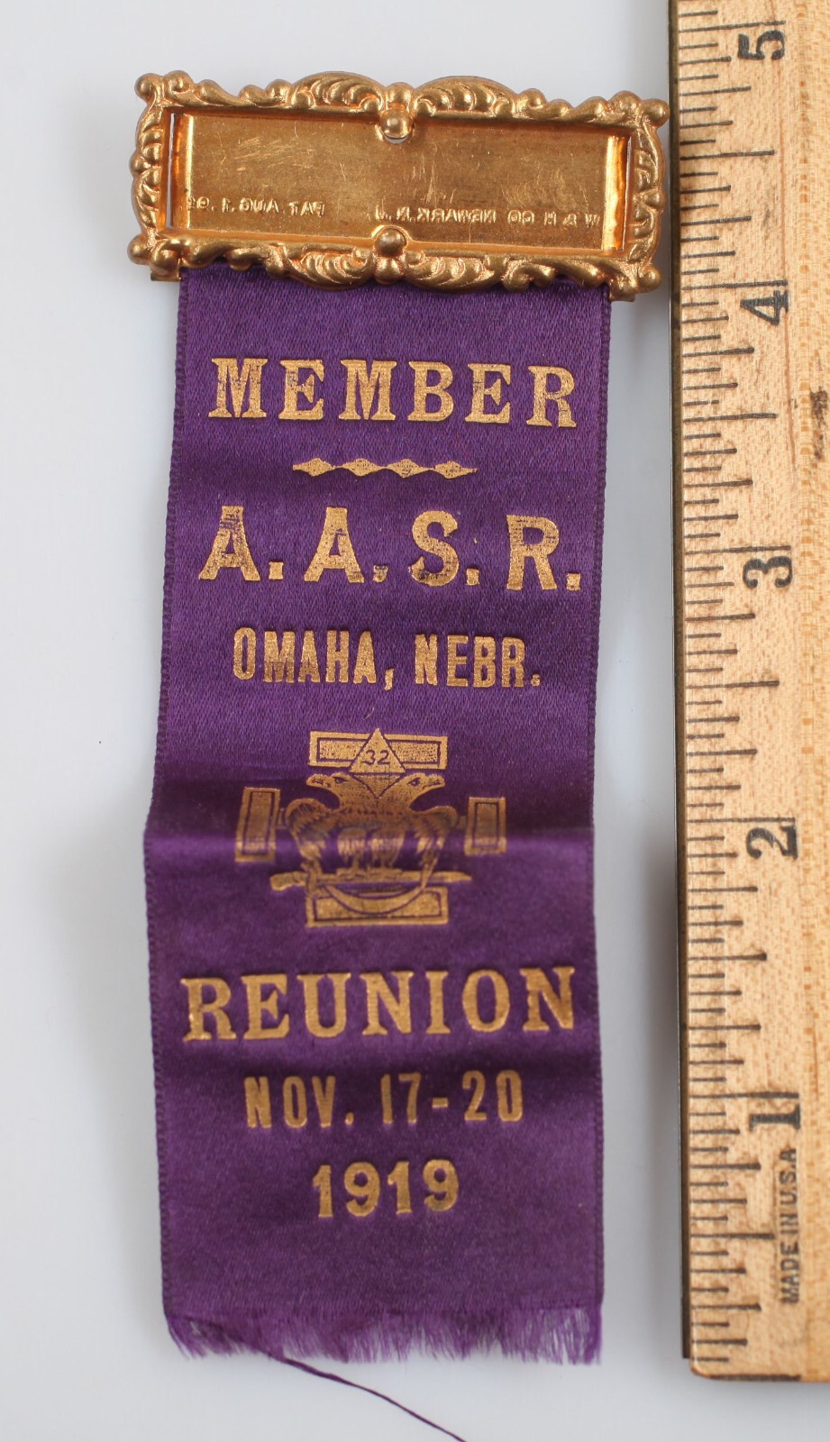 Scottish Rite Ribbon 1919 AASR Ancient Accepted Scottish Rite Reunion Ribbon Omaha Nebraska ...
