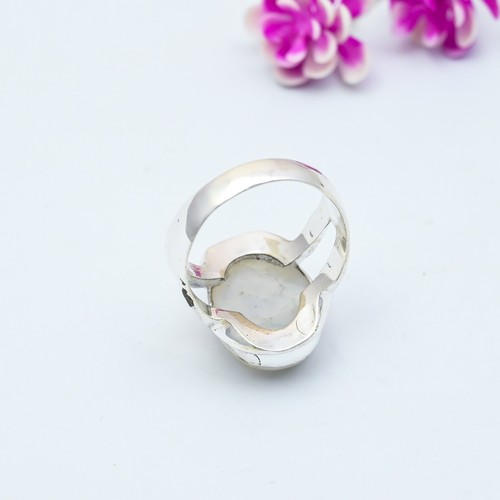 Rainbow Moonstone Gemstone 925 Sterling Silver Ring Handmade Jewelry Ring Gift - Picture 5 of 5