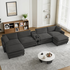 162.6" Oversized U Shaped Sectional Sofa w/USB Ports Bluetooth Speaker,Cupholder