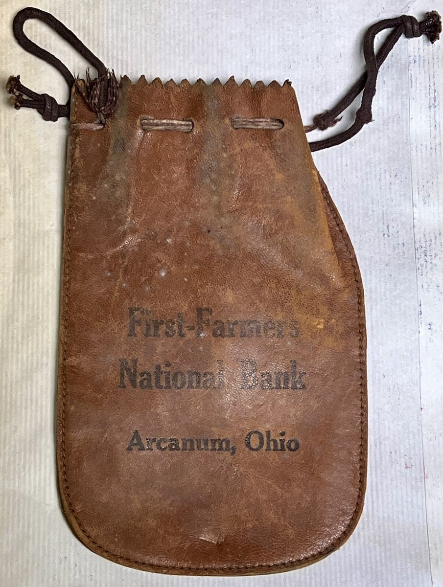 Vintage First Farmers National Bank Leather Money Bag Advertising