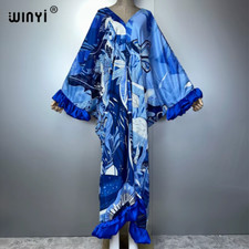 Print Summer Maxi Dress Muslim Abaya Lady Beach Cover up Casual Dress Beachwear 
