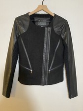 Line Wool/leather Biker Moto Jacket Size S Black