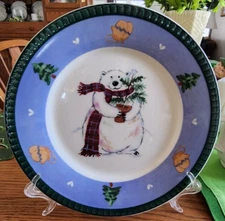 Snow Bear Salad Plate (s) 8 1/2" Pfaltzgraff Stoneware White Red Green !