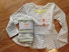 NWT Gymboree Cozy Ski Lodge Gray Yellow Fair Isle Leggings Striped Peplum Top 5T