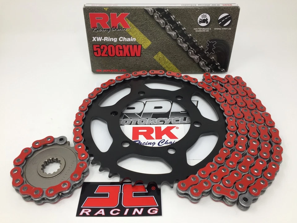 Kit de corrente e rodas dentadas vermelho 2007-2018 Kawasaki ZX-6R Ninja RK GXW 520 FABRICANTE DE EQUIPAMENTO ORIGINAL - Imagem 3 de 4