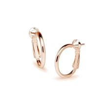 Round Clutchless 2x20mm Hoop Earrings in Polished Rose Gold Plated 925 Silver