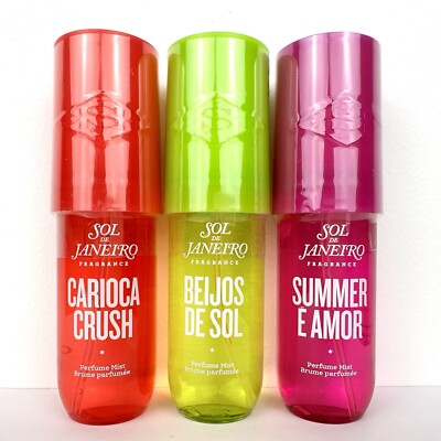 Sol de Janeiro SUMMER Perfume Mist Trio AMOR BEIJOS CARIOCA CRUSH Gift Set 3oz