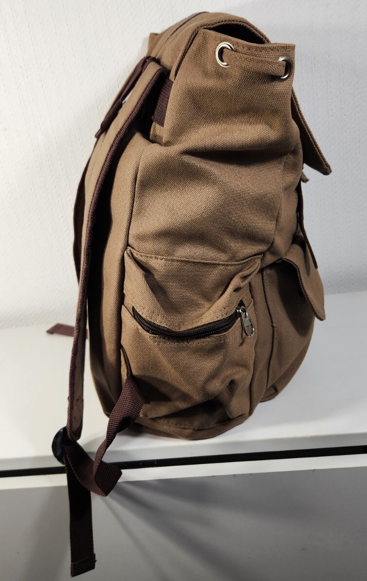 New Bella Russo Canvas Backpack W/ Drawstring Closure Tan 