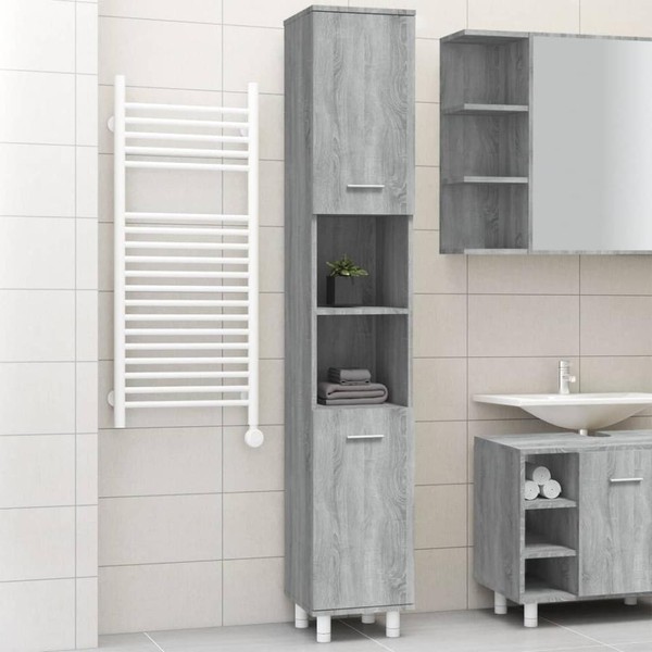 Badschrank Grau Sonoma 30X30X179 Cm Holzwerkstoff-image
